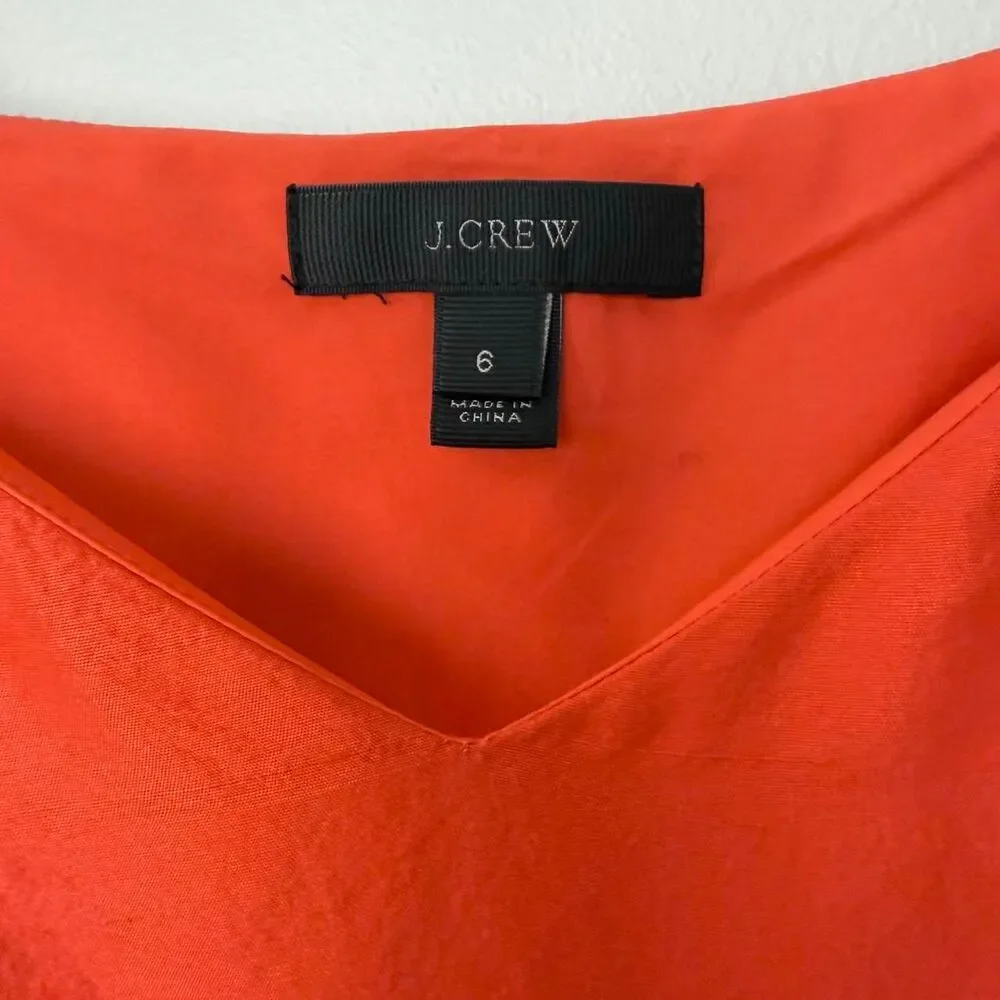 J.Crew 100% Silk Peplum Tank Red Orange Tie Strap Ruffle Top Size 6